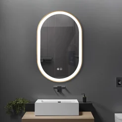 Luxury Bain Miroir salle de bain LED ovale 60x90cm anti buée avec cadre en aluminium doré- LuxuryBain
