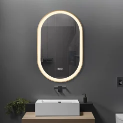 Luxury Bain Miroir salle de bain LED ovale 60x90cm anti buée avec cadre en aluminium doré- LuxuryBain