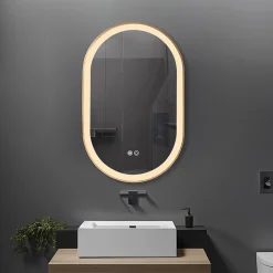 Luxury Bain Miroir salle de bain LED ovale 60x90cm anti buée avec cadre en aluminium doré- LuxuryBain