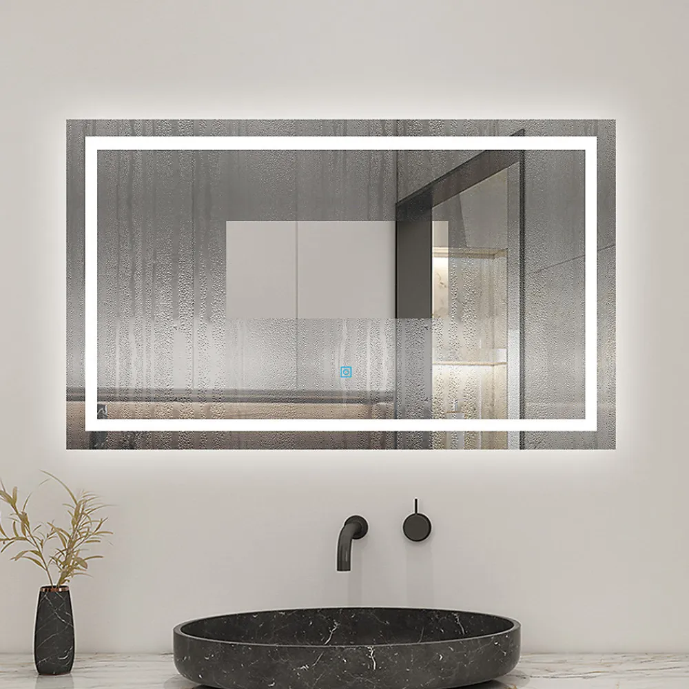 AICA Sanitaire Miroir salle de bain led anti-buée, avec éclairage LED 110 x 80cm réversible, IP44 commande par effleurement,