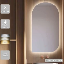 Miroir Lumineux|Ledimex Miroir Salle de Bain LED Rétro-éclairé (3000K) - 60x110cm - Anti-Buée & Détecteur de Mouvement - GALES