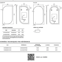 Miroir Lumineux|Ledimex Miroir Salle de Bain LED Rétro-éclairé (3000K) - 60x110cm - Anti-Buée & Détecteur de Mouvement - GALES