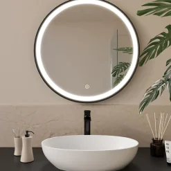 Lomazoo Miroir salle de bain Bologna avec LED 70 cm rond Noir