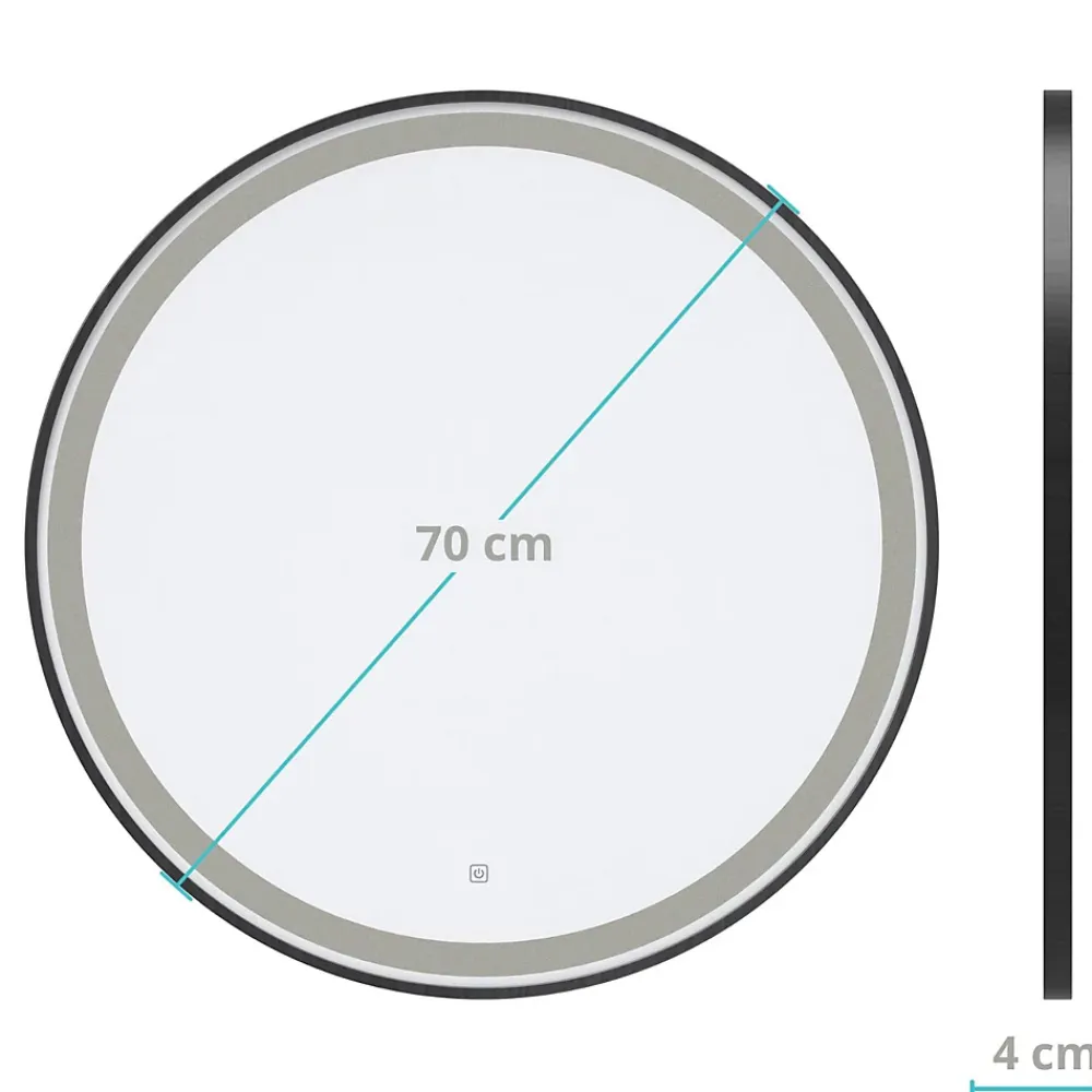 Lomazoo Miroir salle de bain Bologna avec LED 70 cm rond Noir
