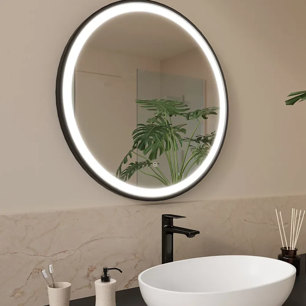 Lomazoo Miroir salle de bain Bologna avec LED 70 cm rond Noir