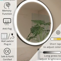 Lomazoo Miroir salle de bain Bologna avec LED 70 cm rond Noir