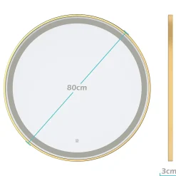 Lomazoo Miroir salle de bain Paris avec LED 80 cm doré rond