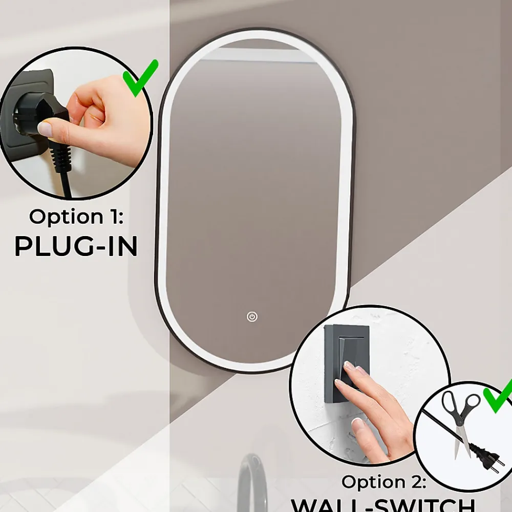 Lomazoo Miroir salle de bain Frankfurt avec LED 40x70 cm ovale noir