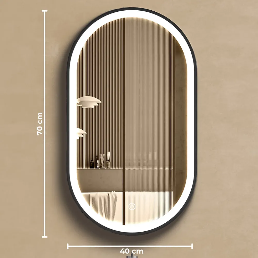 Miroir Lumineux|Lomazoo Miroir salle de bain Dortmund avec LED 40x70 cm ovale noir