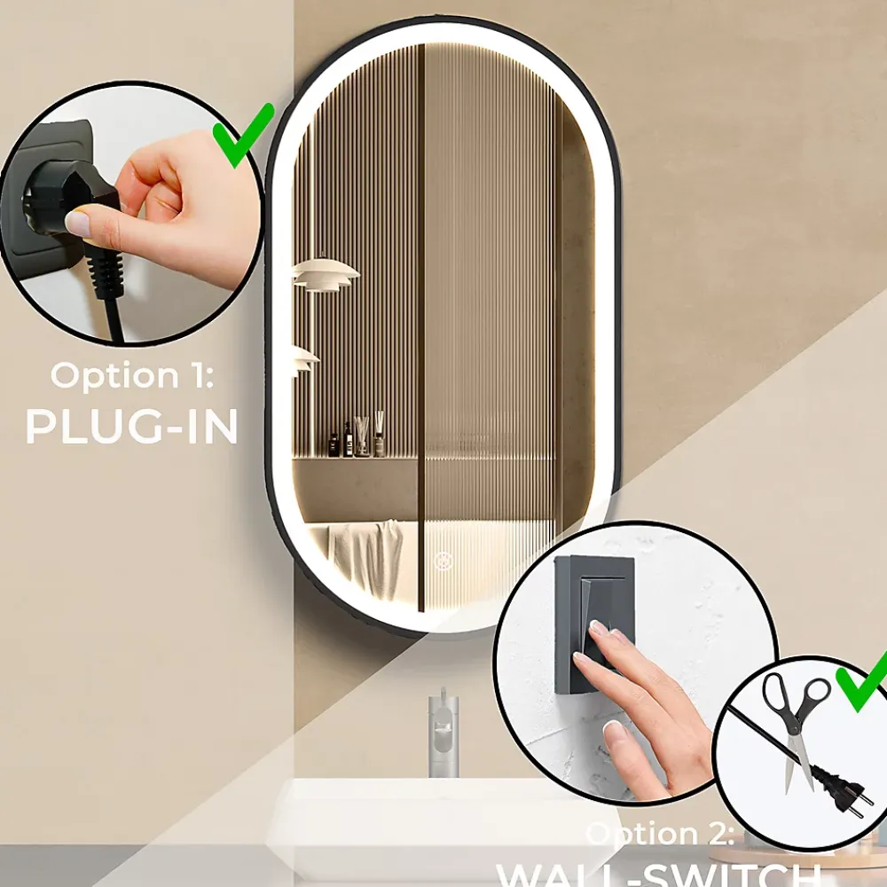 Miroir Lumineux|Lomazoo Miroir salle de bain Dortmund avec LED 40x70 cm ovale noir
