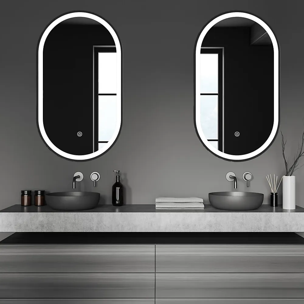 Miroir Lumineux|Lomazoo Miroir salle de bain Dortmund avec LED 40x70 cm ovale noir