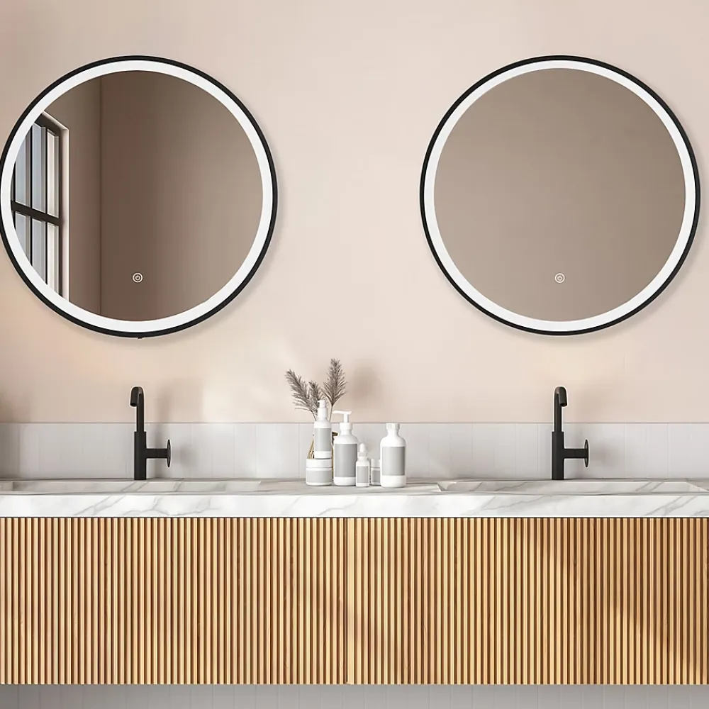 Miroir Lumineux|Lomazoo Miroir salle de bain Florence avec LED 80 cm noir rond