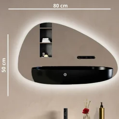 Miroir Lumineux|Lomazoo Miroir salle de bain Bilbao avec LED 80 x 50 cm asymétrique