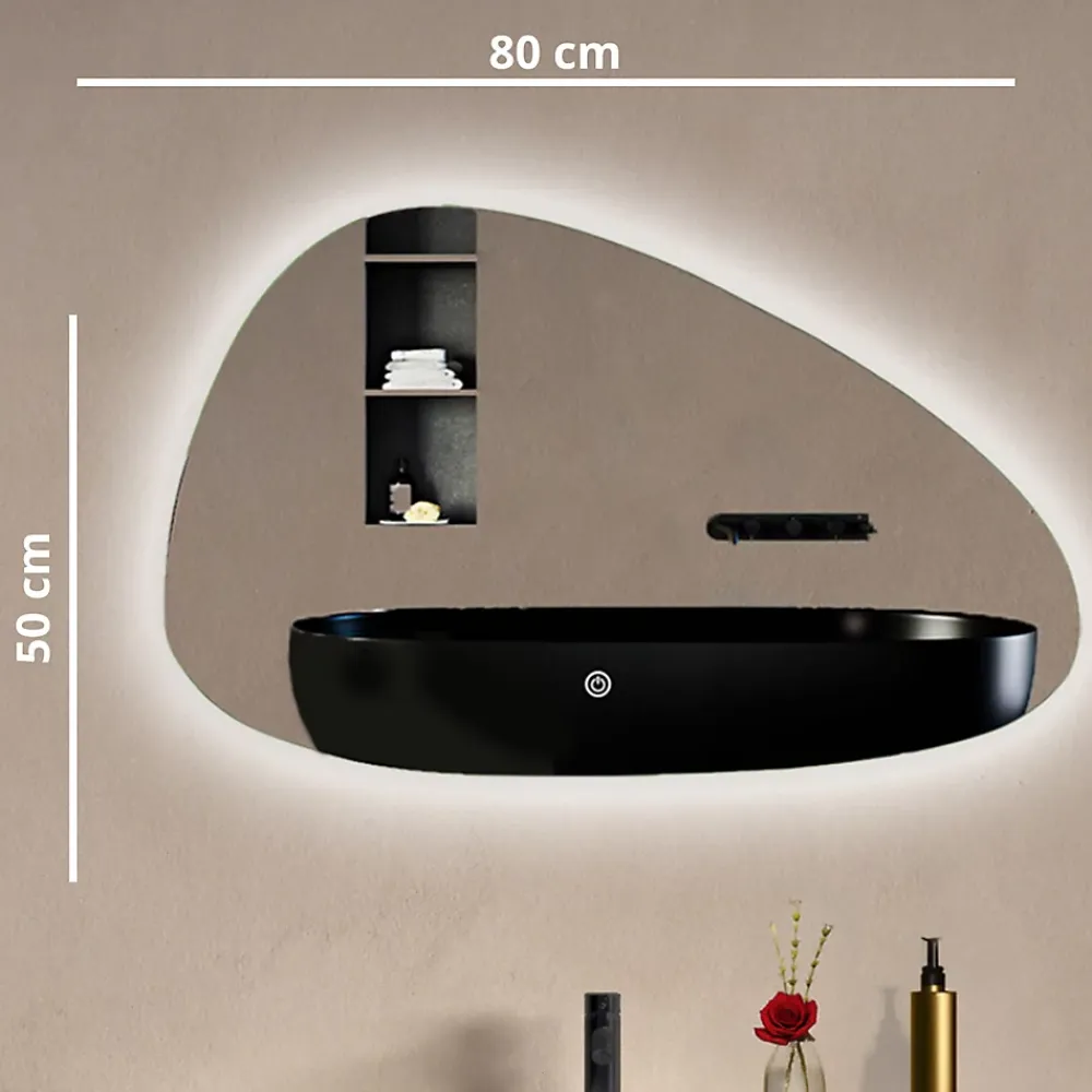 Miroir Lumineux|Lomazoo Miroir salle de bain Bilbao avec LED 80 x 50 cm asymétrique