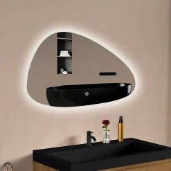 Miroir Lumineux|Lomazoo Miroir salle de bain Bilbao avec LED 80 x 50 cm asymétrique
