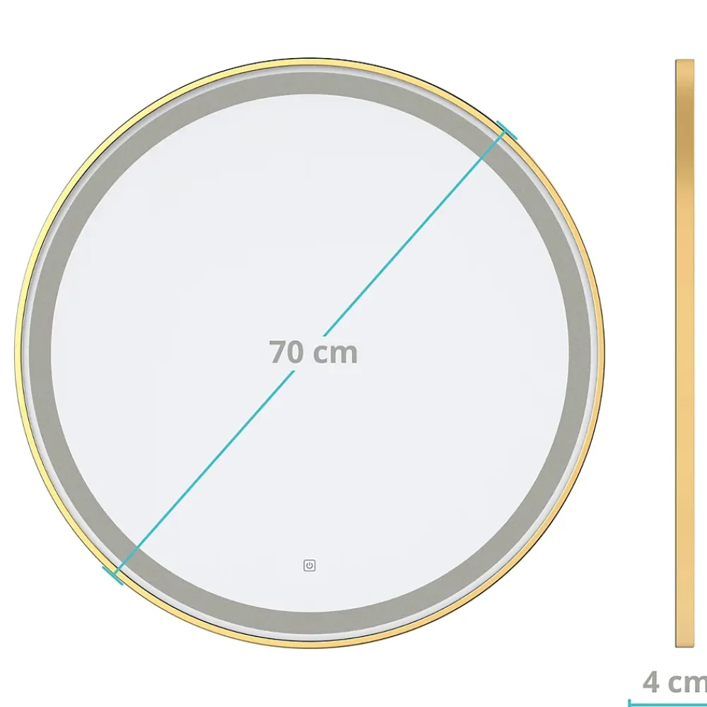 Miroir Lumineux|Lomazoo Miroir salle de bain Miami avec LED 70 cm doré
