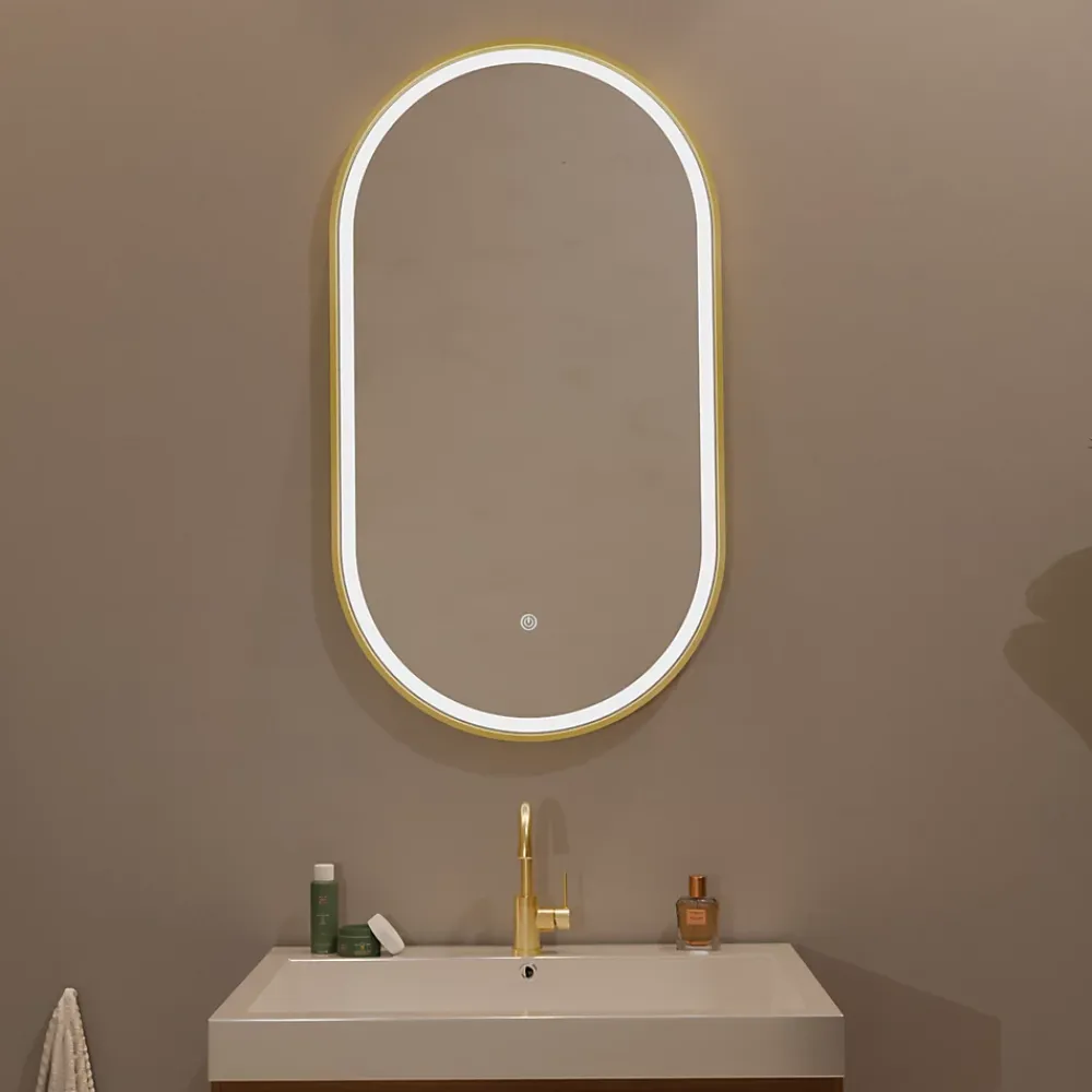 Miroir Lumineux|Lomazoo Miroir salle de bain lumineux LED Hamburg 50x70 cm ovale doré
