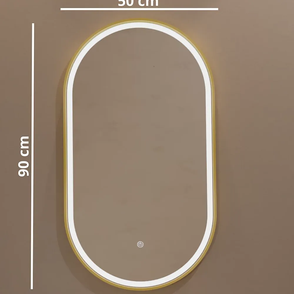 Miroir Lumineux|Lomazoo Miroir salle de bain lumineux LED Hamburg 50x70 cm ovale doré