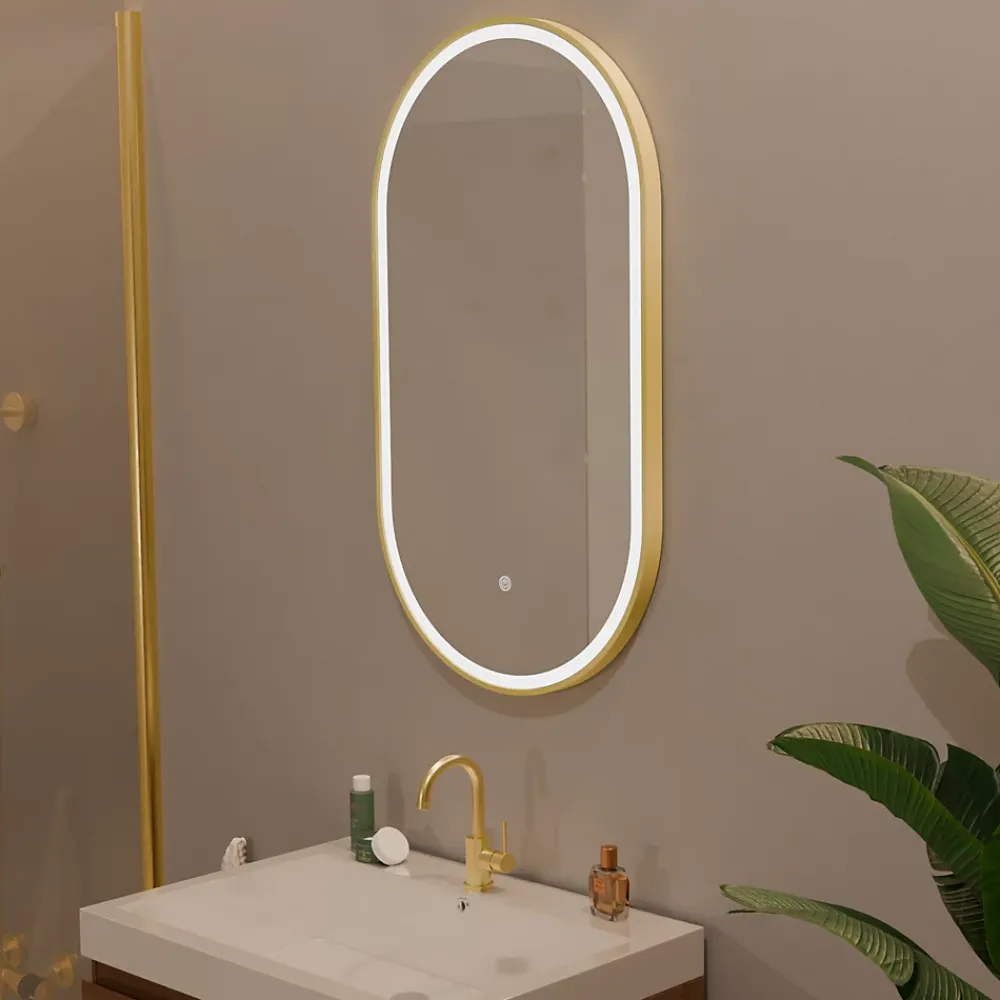 Miroir Lumineux|Lomazoo Miroir salle de bain lumineux LED Hamburg 50x70 cm ovale doré