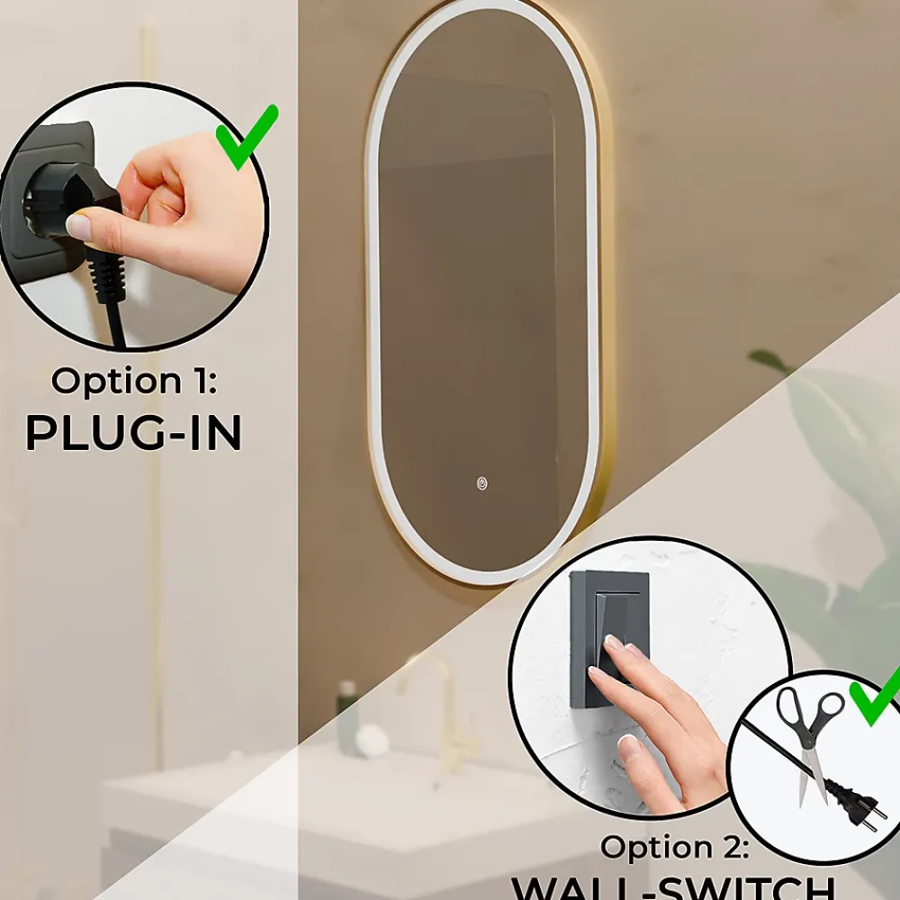 Miroir Lumineux|Lomazoo Miroir salle de bain lumineux LED Hamburg 50x70 cm ovale doré