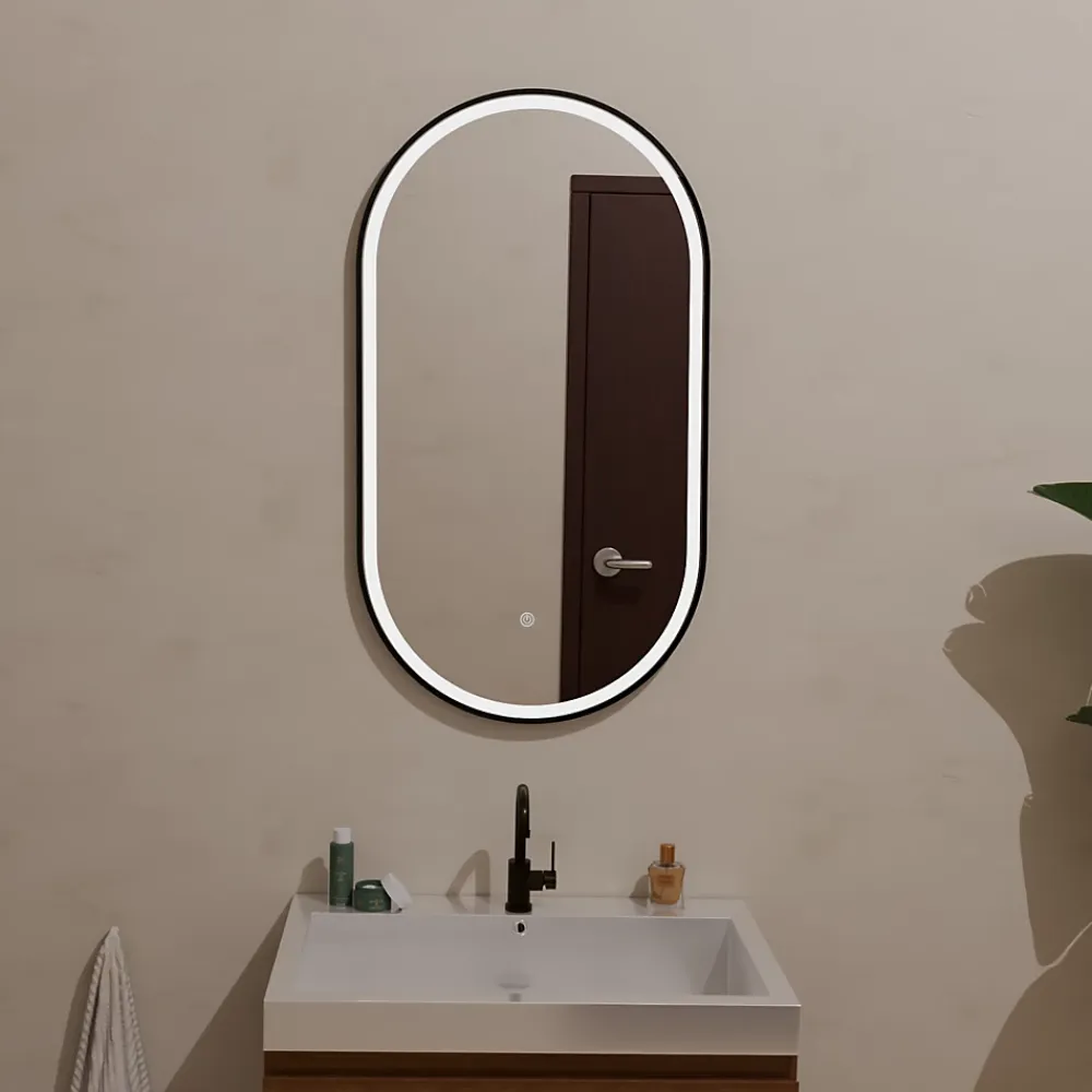Lomazoo Miroir salle de bain lumineux LED Leipzig 50x90 cm ovale noir