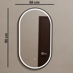 Lomazoo Miroir salle de bain lumineux LED Leipzig 50x90 cm ovale noir