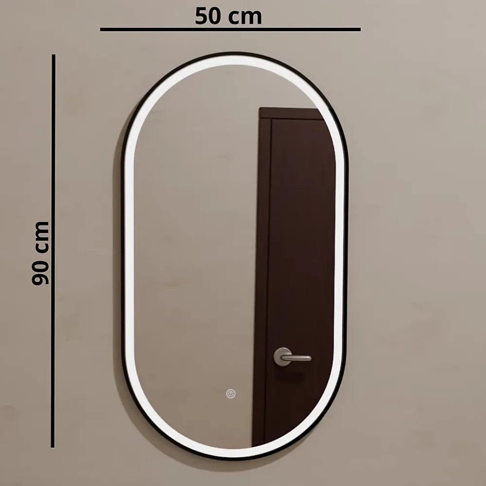 Lomazoo Miroir salle de bain lumineux LED Leipzig 50x90 cm ovale noir