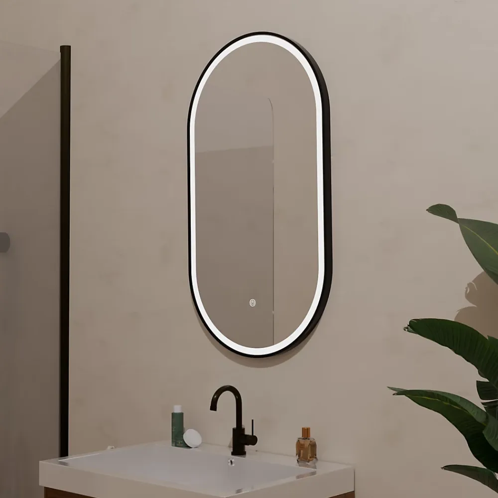 Lomazoo Miroir salle de bain lumineux LED Leipzig 50x90 cm ovale noir