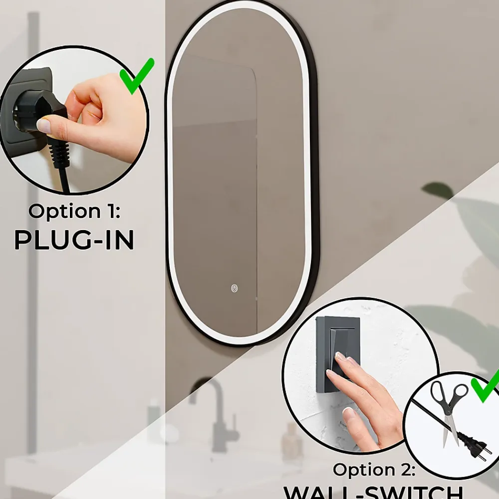 Lomazoo Miroir salle de bain lumineux LED Leipzig 50x90 cm ovale noir