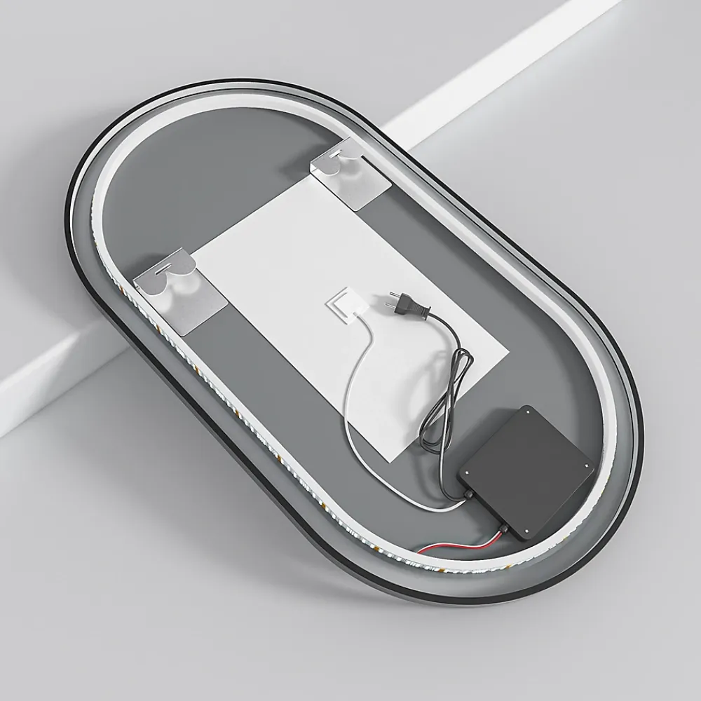 Lomazoo Miroir salle de bain lumineux LED Leipzig 50x90 cm ovale noir