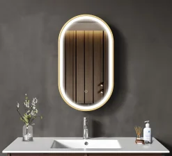 Miroir Lumineux|Lomazoo Miroir salle de bain lumineux LED Berlin 40x70 cm ovale doré