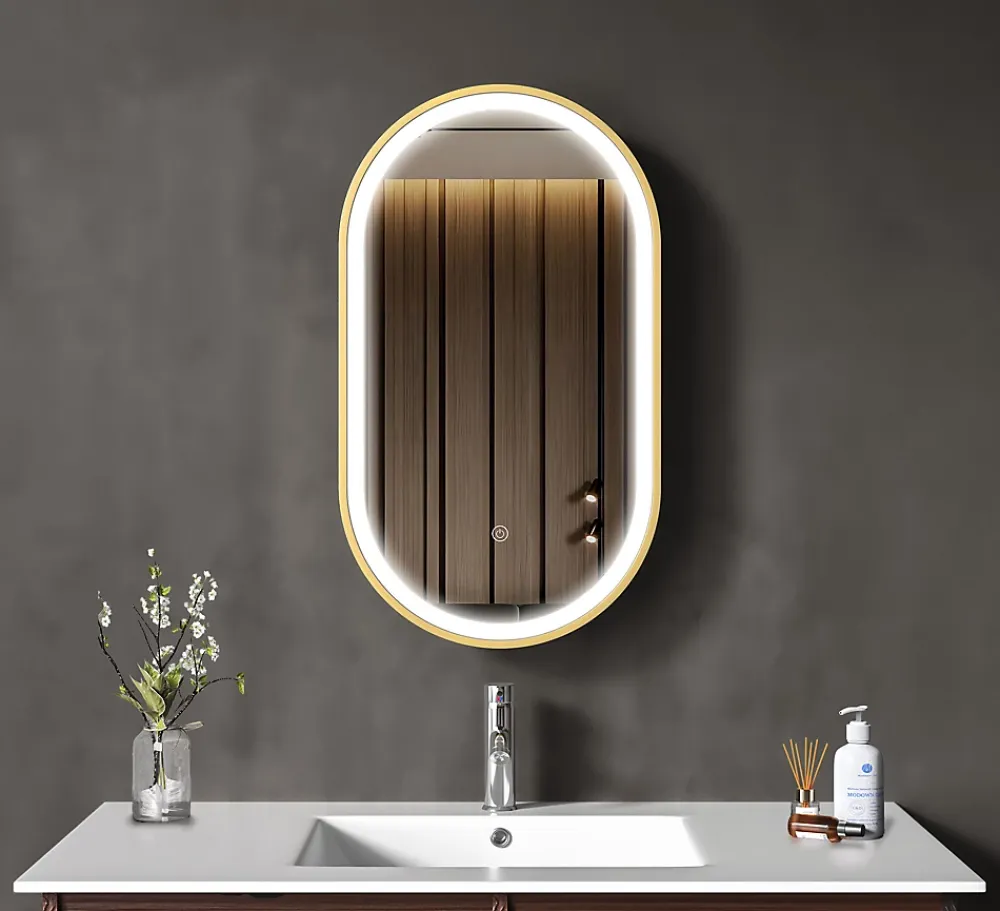 Miroir Lumineux|Lomazoo Miroir salle de bain lumineux LED Berlin 40x70 cm ovale doré
