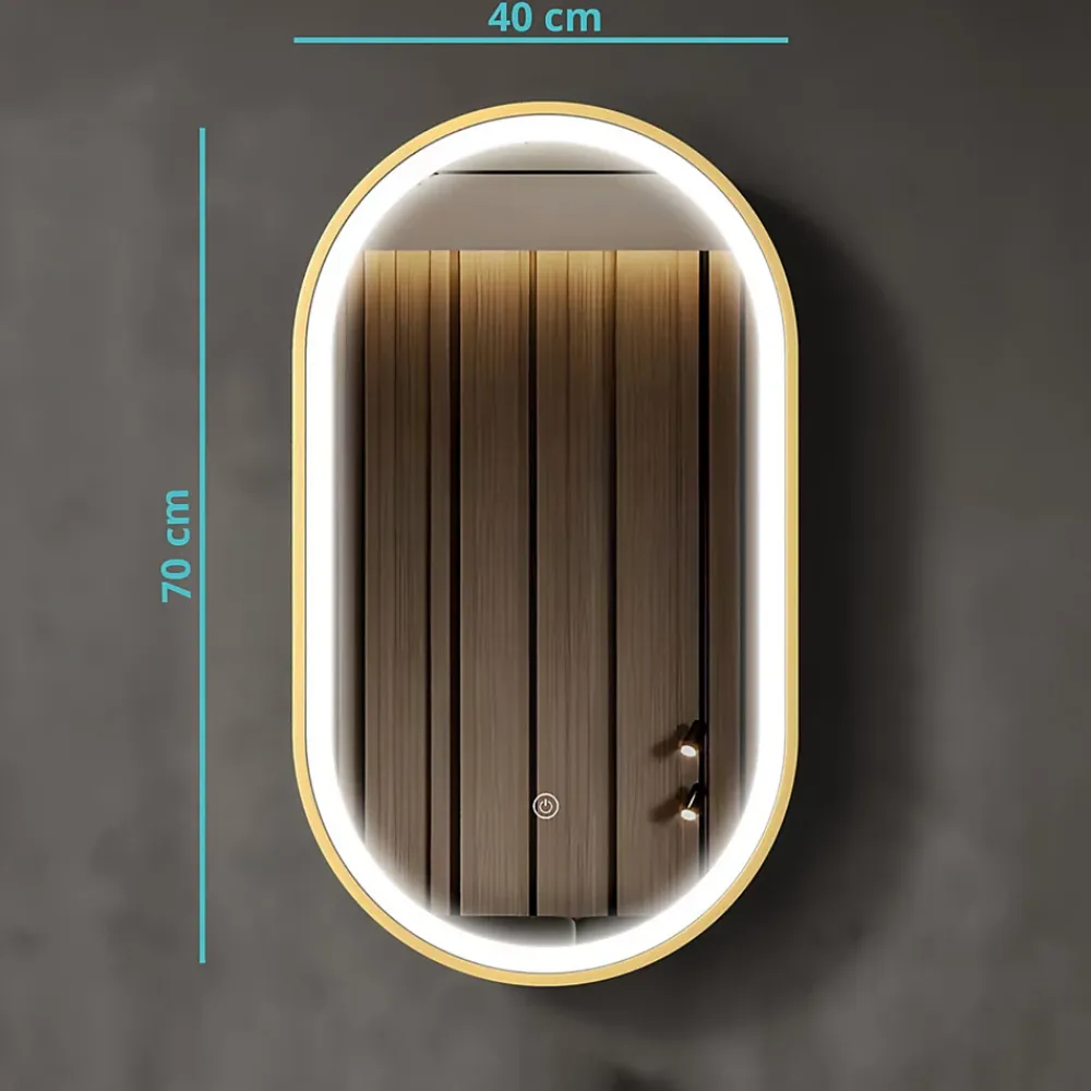 Miroir Lumineux|Lomazoo Miroir salle de bain lumineux LED Berlin 40x70 cm ovale doré