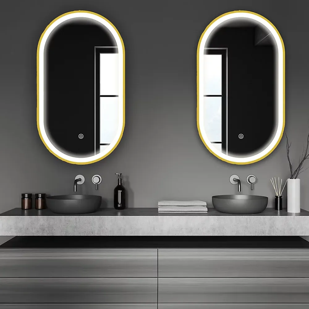 Miroir Lumineux|Lomazoo Miroir salle de bain lumineux LED Berlin 40x70 cm ovale doré