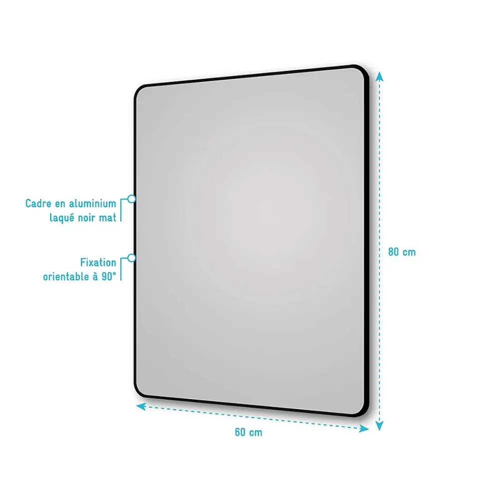 Aurlane Miroir salle de bain rectangle 60x80cm - encadrement en aluminium - HOB 60