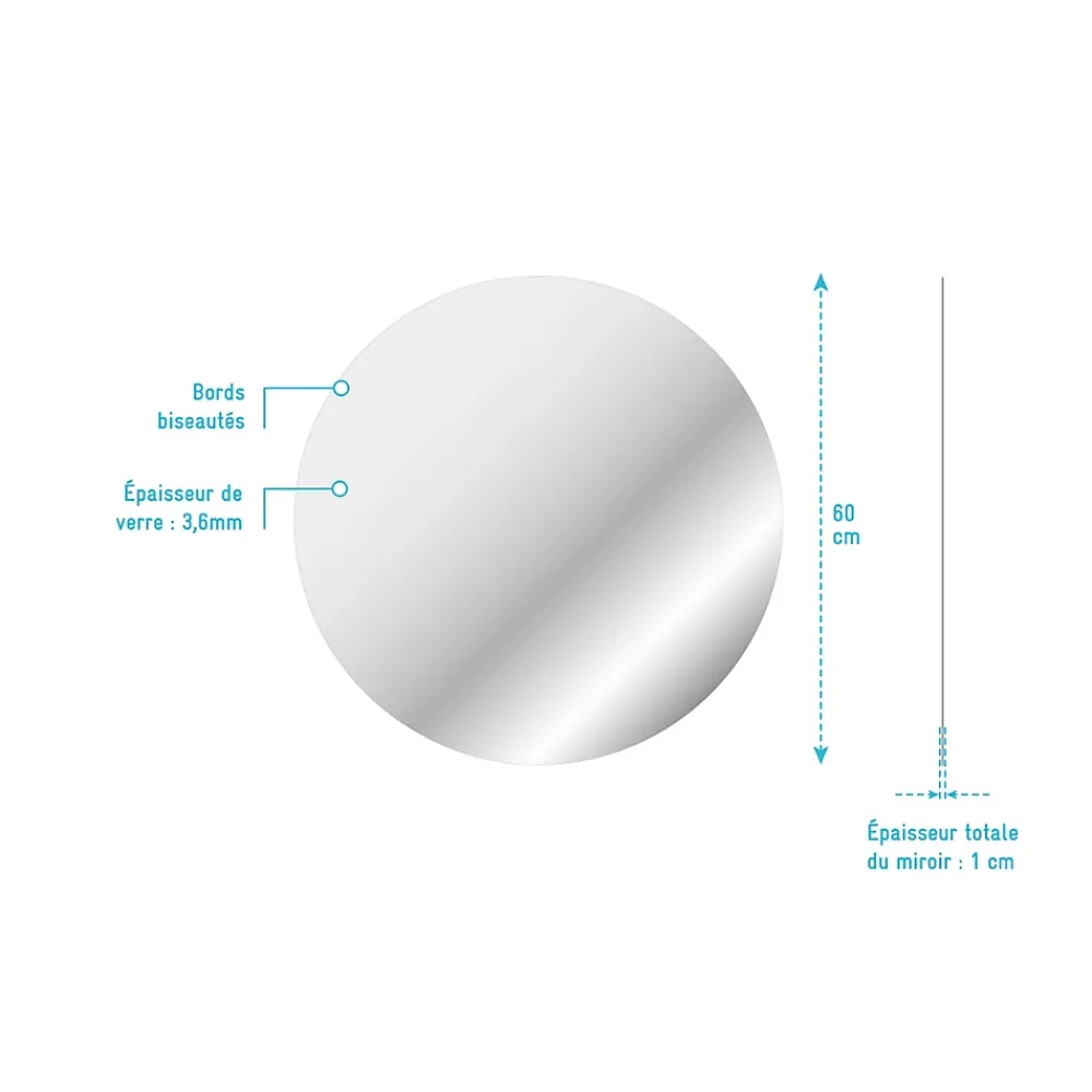 Aurlane Miroir salle de bain ROND - Diamètre 60cm - GO