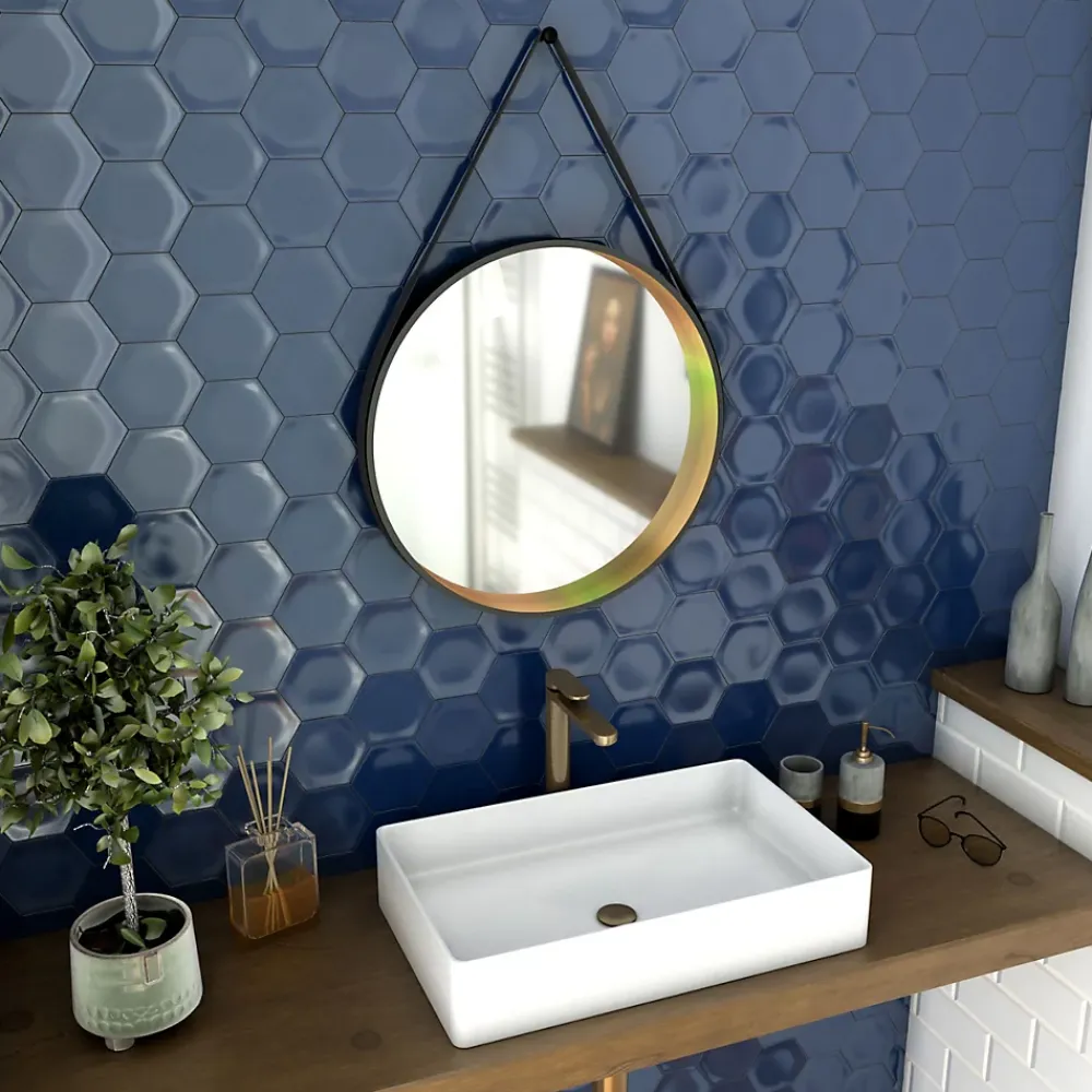Aurlane Miroir salle de bain rond - diamètre 55cm - noir mat et finition bronze - CIRCLE HORUS