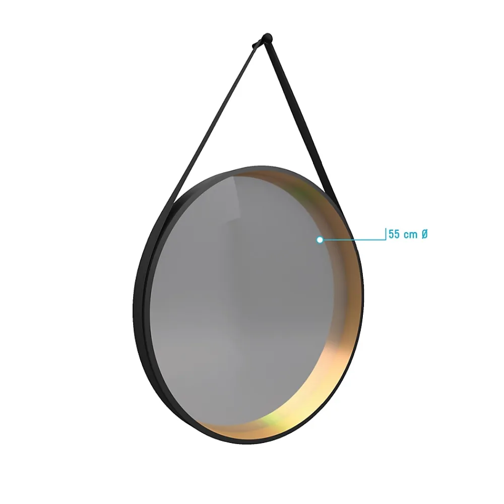 Aurlane Miroir salle de bain rond - diamètre 55cm - noir mat et finition bronze - CIRCLE HORUS