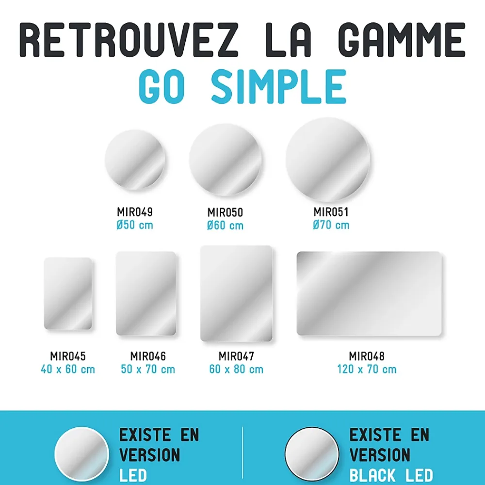 Aurlane Miroir salle de bain ROND - Diamètre 50cm - GO