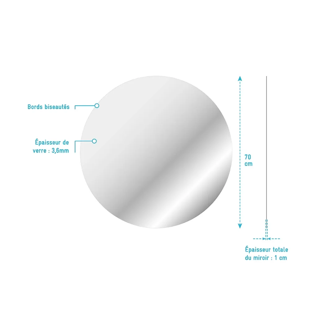 Aurlane Miroir salle de bain ROND - Diamètre 70cm - GO