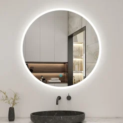 AICA Sanitaire Miroir salle de bain rond LED 60cm, IP44,