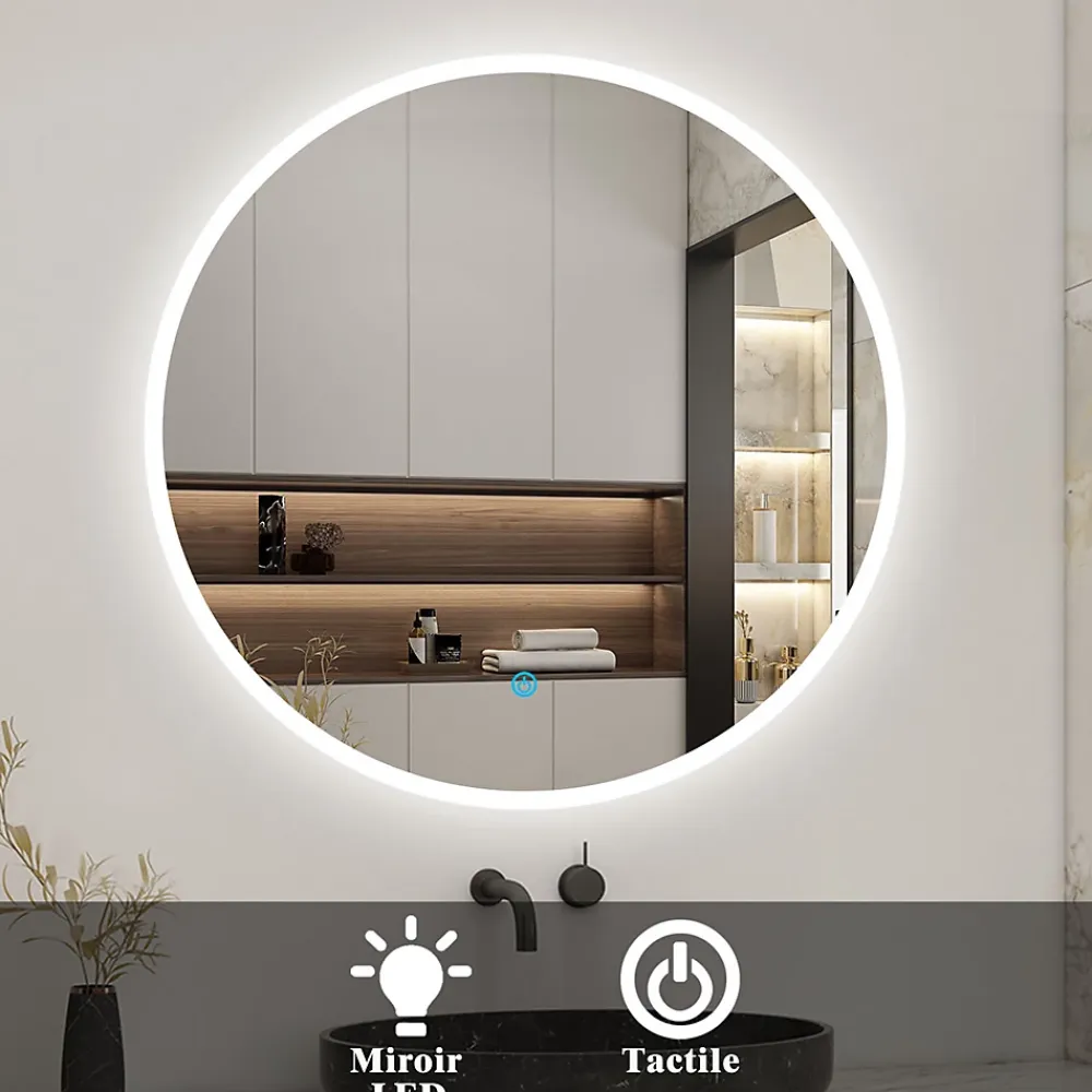 AICA Sanitaire Miroir salle de bain rond LED 60cm, IP44,