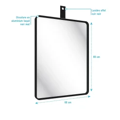 Miroir Simple|Aurlane Miroir salle de bain 60x80cm suspendu noir mat - avec lanière effet cuir noir - NORDIK REKTANGEL