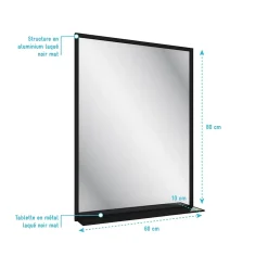 Miroir Simple|Aurlane Miroir salle de bain 80x60cm - laqué noir mat avec étagères - FRAMED MIRROR