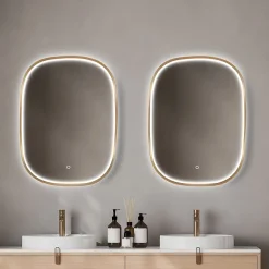 Miroir Lumineux|MPGlass Miroir salle de bains éclairant à LED cadre doré l.60 x H.80 x P.4 cm, anti-buée, Céleste