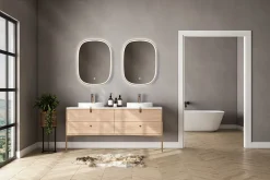 Miroir Lumineux|MPGlass Miroir salle de bains éclairant à LED cadre doré l.60 x H.80 x P.4 cm, anti-buée, Céleste