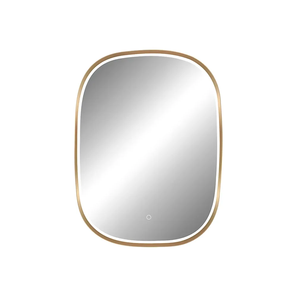 Miroir Lumineux|MPGlass Miroir salle de bains éclairant à LED cadre doré l.60 x H.80 x P.4 cm, anti-buée, Céleste
