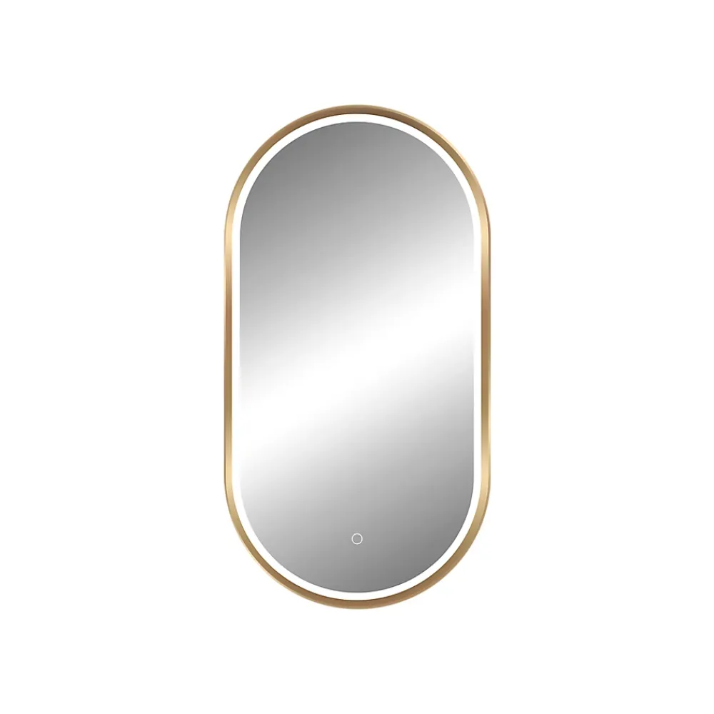 MPGlass Miroir salle de bains éclairant à LED cadre doré oblong l.45 x H.85 x P.4 cm, anti-buée, Céleste