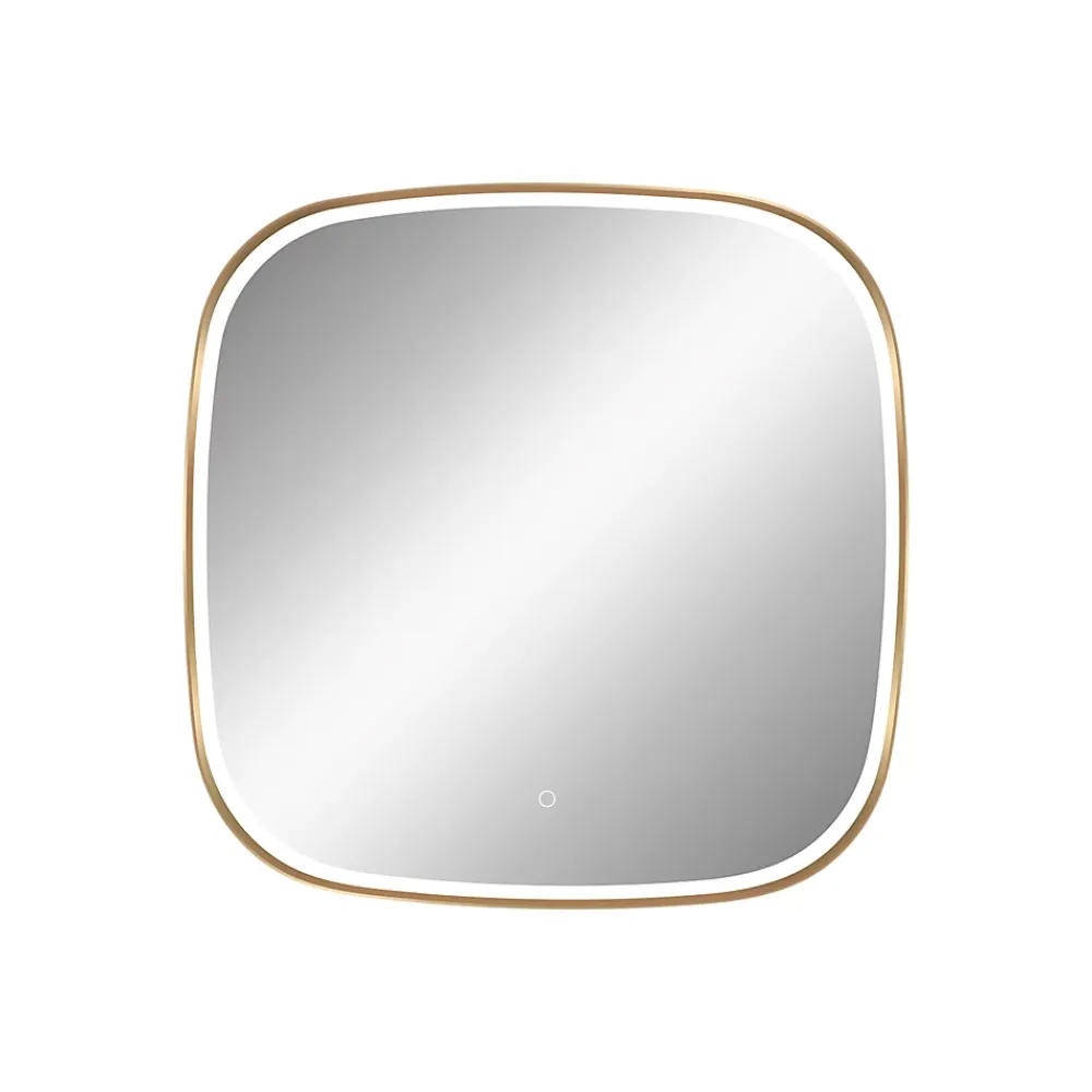 MPGlass Miroir salle de bains éclairant à LED cadre doré carré l.80 x H.80 x P.4 cm, anti-buée, Céleste
