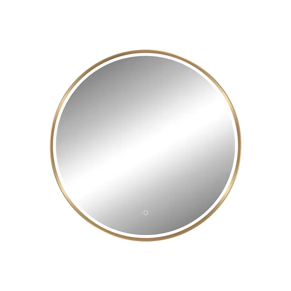 MPGlass Miroir salle de bains éclairant à LED cadre doré rond Ø80 cm, anti-buée, Céleste